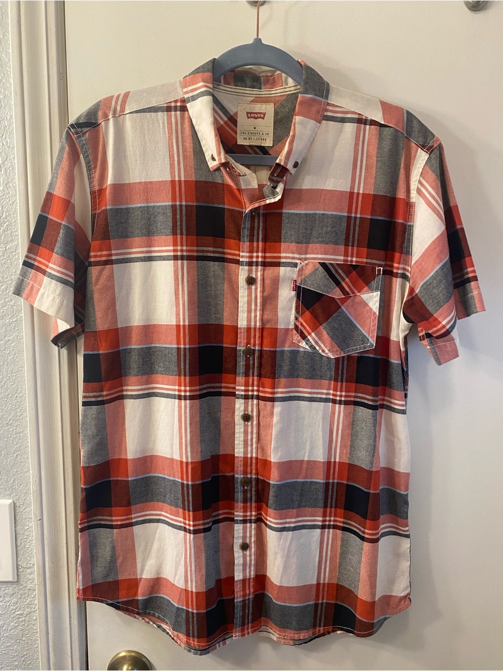 Levi's Orange, White & Black Plaid Short-Sleeve Button-Up Shirt